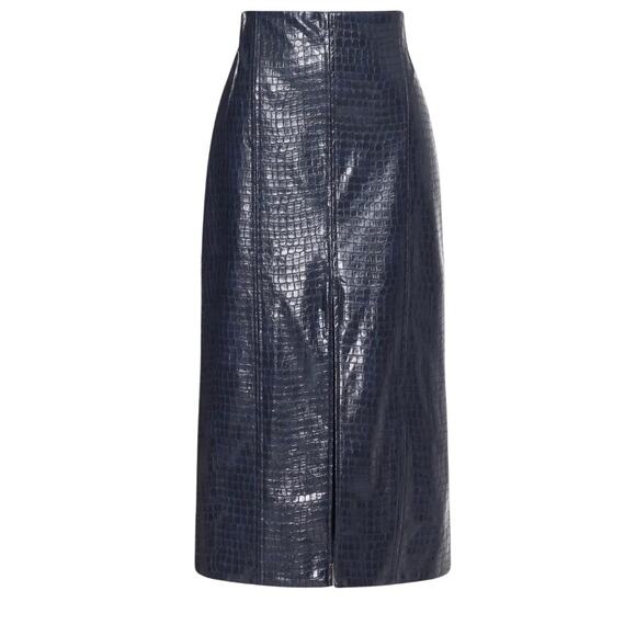 Tanya Taylor Blue Faux Leather Pencil Skirt Size 6 Croc Embossed Designer $425 - Picture 10 of 13